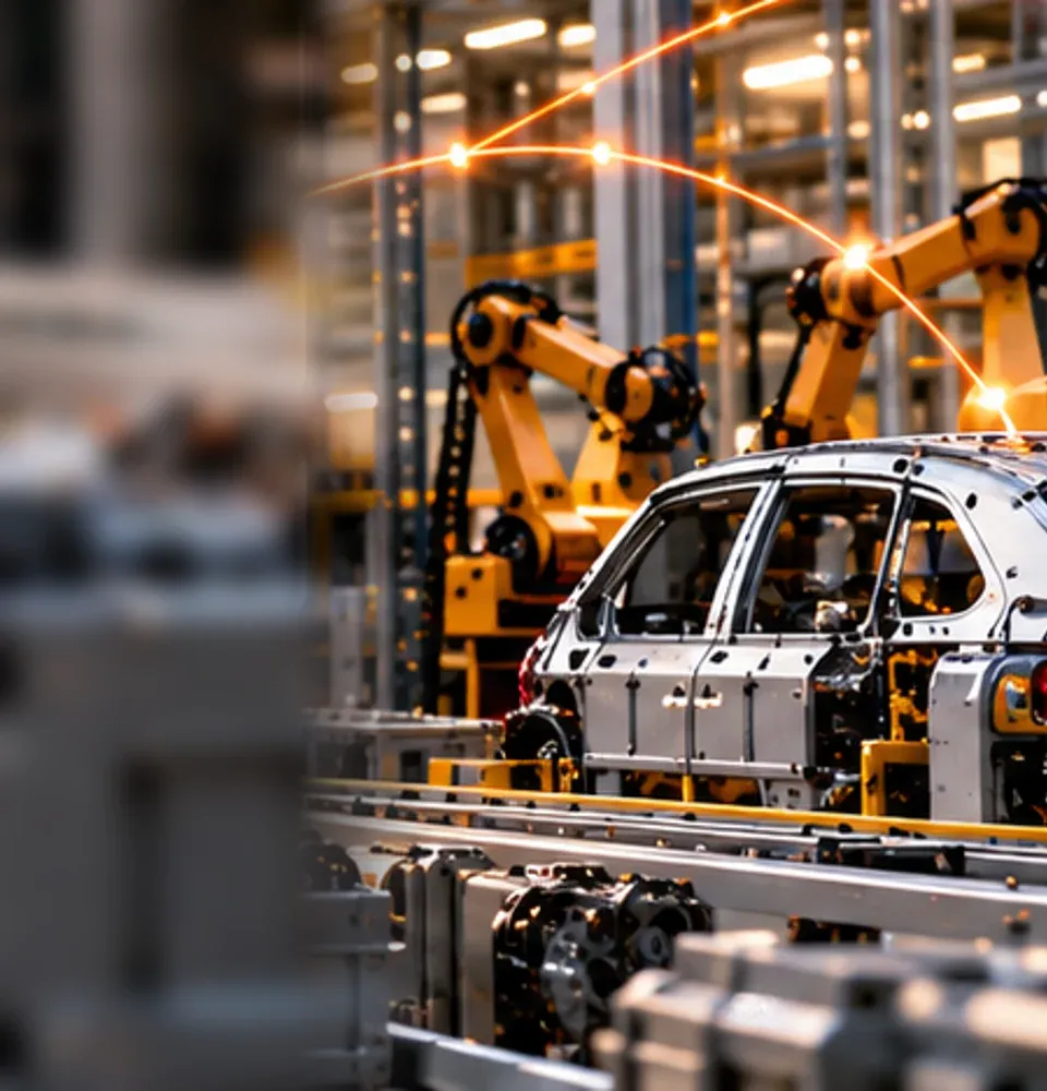 AI-generated manufacturing environment; atmospheric artwork, not a customer site or product screenshot.